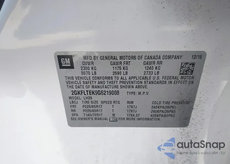 2016 GMC Terrain Sle-2 z USA, uszkodzony, nr VIN 2GKFLTEK9G6219008